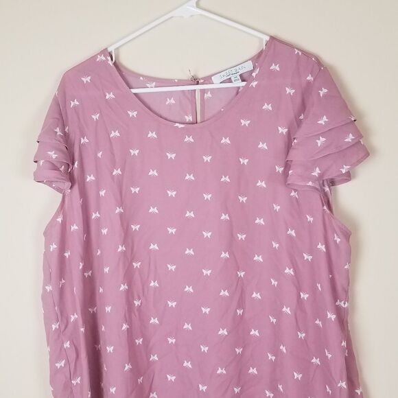 Sweet Rain Pink Butterfly Print Blouse - Picture 2 of 10